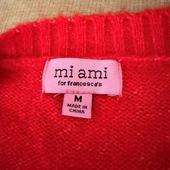 Francesca Collection - Mi Ami Red Crewneck Sweater with Sheep Motif | Size M 🐑🔴 - Picture 3 of 4